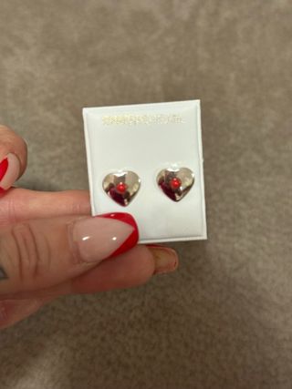 Pendientes corazón plata rojos