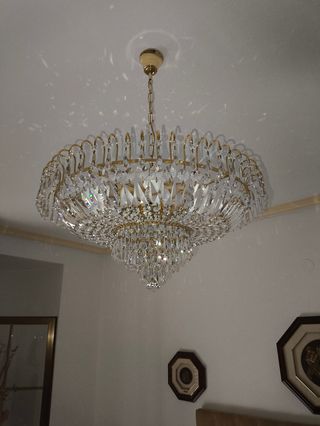 Lampara araña cristal dorada con cristales