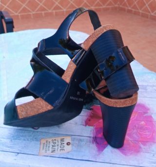 Sandalias negras tacón mujer