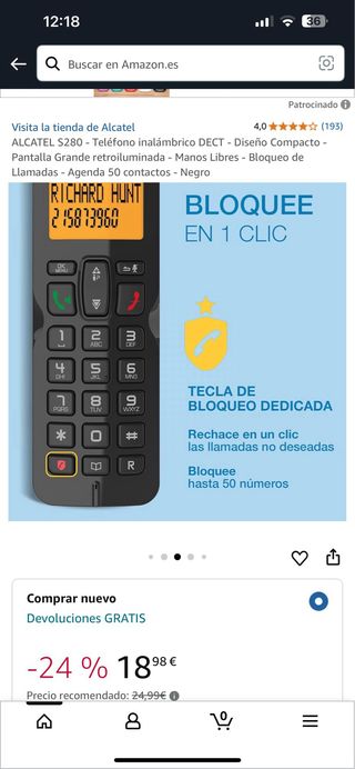 Teléfono inalámbrico Alcatel S280 - DECT