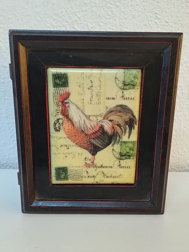 Caja madera gallo vintage 23x18x10cm