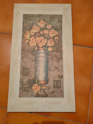 Cuadro flores vintage - beige/amarillo