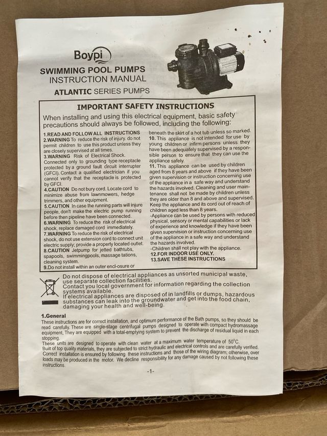 Bomba piscina 0,75cv Boypi Atlantic-75M