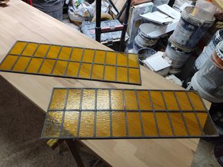 4 Vidrieras antiguas color ámbar