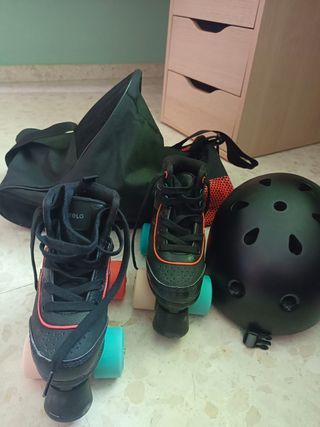 Patines 4 ruedas, casco y bolsa