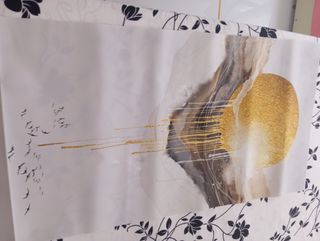 Lienzo abstracto dorado y blanco