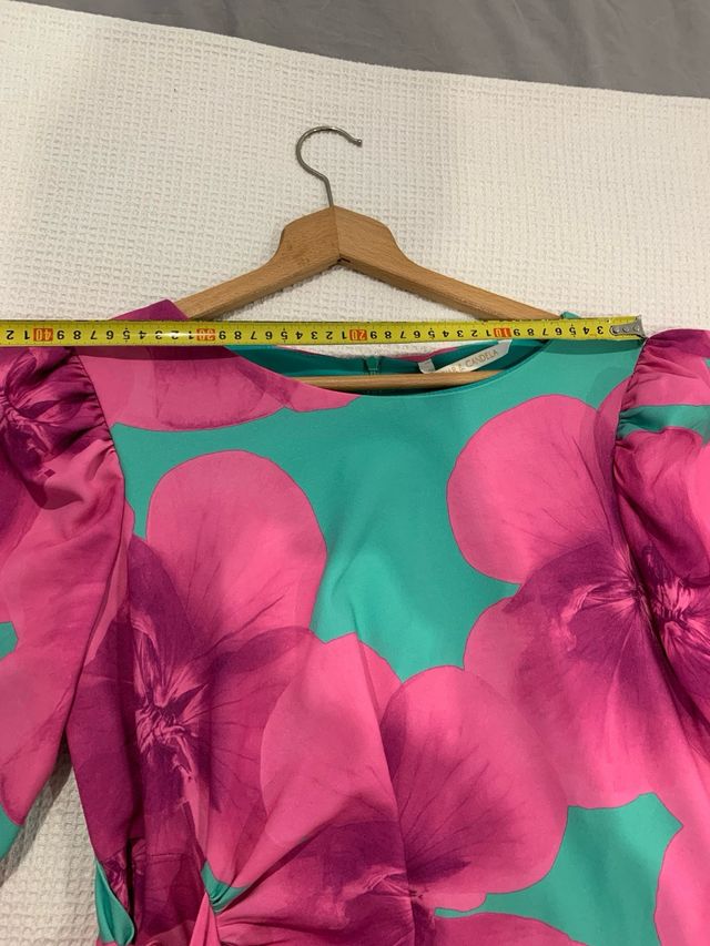 Vestido flores pop art - verde, rosa