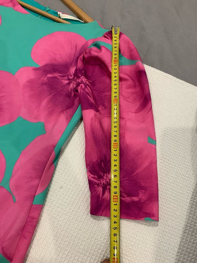 Vestido flores pop art - verde, rosa