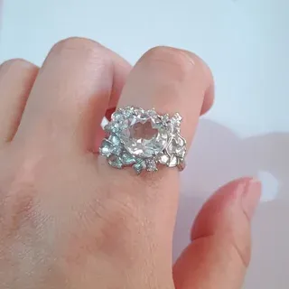 Anillo Cuarzo Blanco Plata