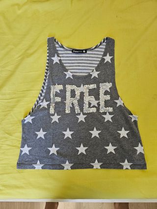 Top Shana niña  gris estrellas
