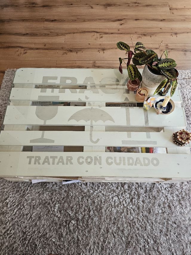 Mesa centro palets - Blanco con ruedas,inc cristal