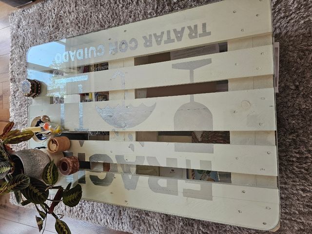 Mesa centro palets - Blanco con ruedas,inc cristal