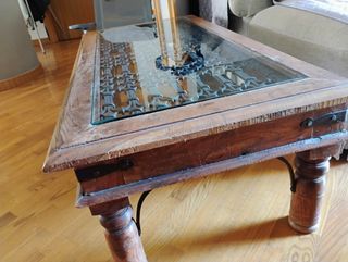 Tavolino legno indiano vetro