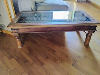 Tavolino legno indiano vetro