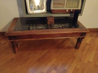 Tavolino legno indiano vetro