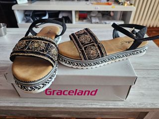 Sandalias FAMA doradas negras 38