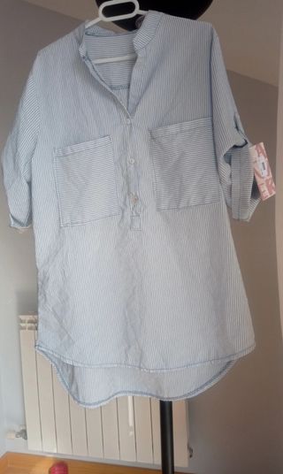 Camisa rayas azul-blanco premamá nueva