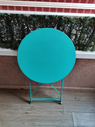 Mesa plegable redonda turquesa