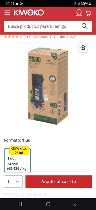 Filtro interno acuario Bio 600 Aquatlantis