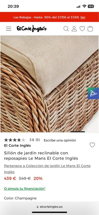 Sillón jardín mimbre mas reposapiés