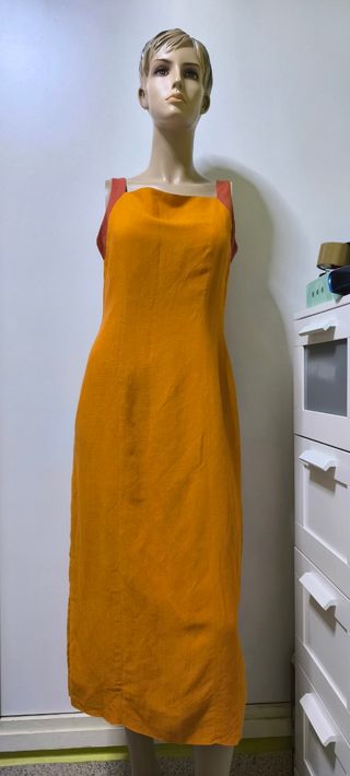 Vestido lino naranja-marrón