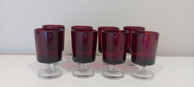 8 Copas Cristal Rojo Vintage