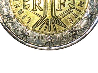 Moneda 2 Euros Francia 2018 con error de acuñación