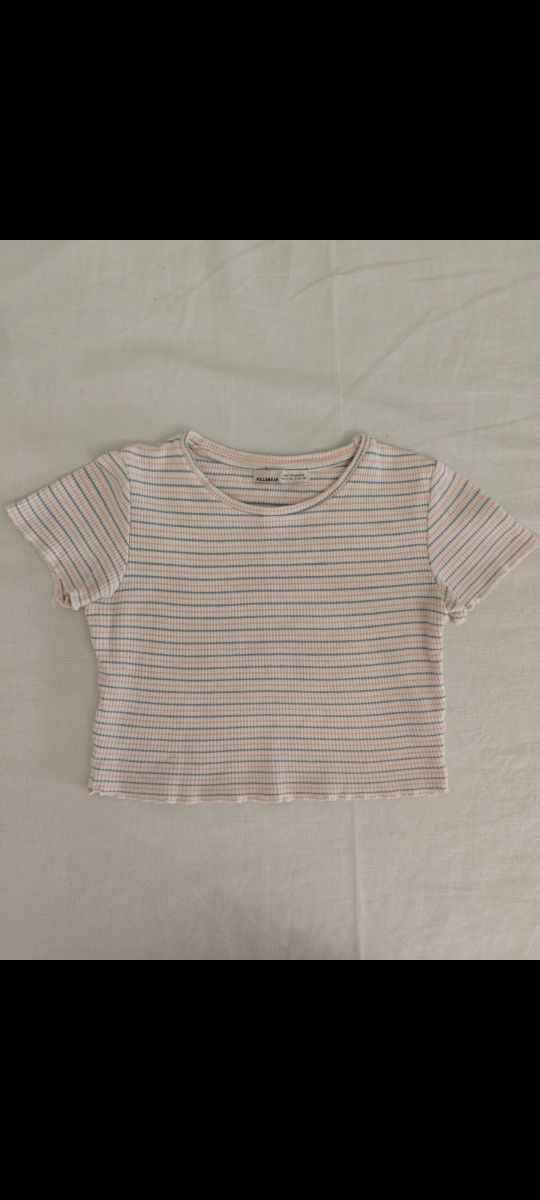 Top crop PULL&BEAR rayas rosa blanco T-S