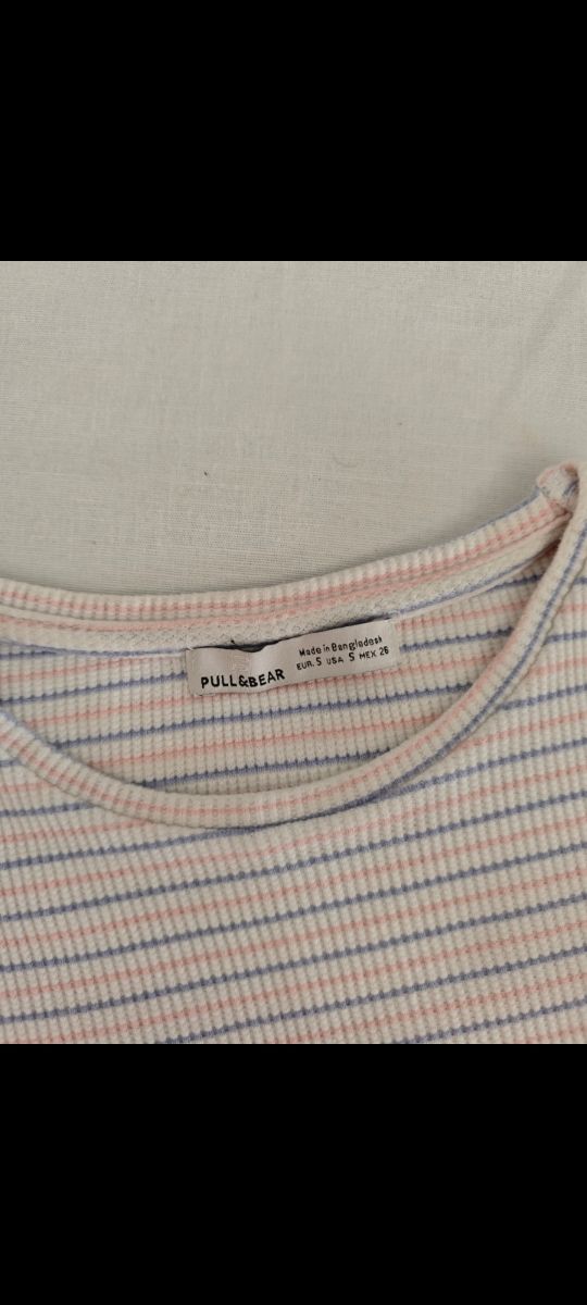 Top crop PULL&BEAR rayas rosa blanco T-S