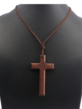 Collar Cruz Madera Marrón