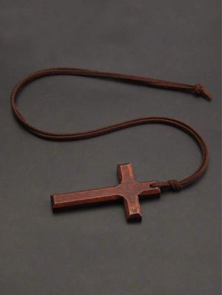 Collar Cruz Madera Marrón