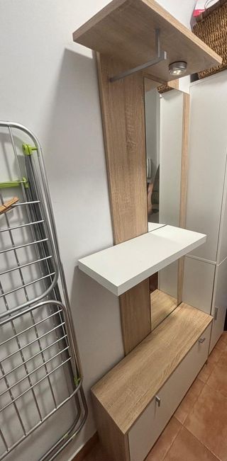 Zapatero con espejo - blanco y madera