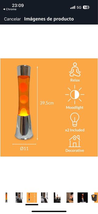 Lámpara Lava Naranja - Metal
