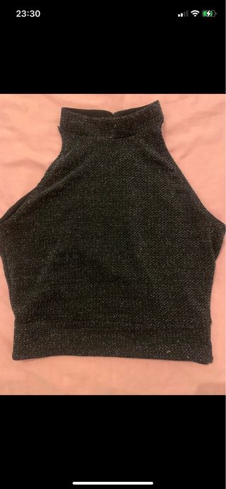 Top corto nero glitterato