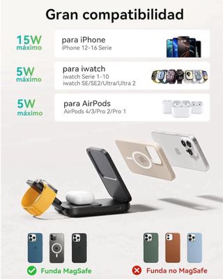 INIU Cargador inalámbrico 3 en 1 - 15W Qi2