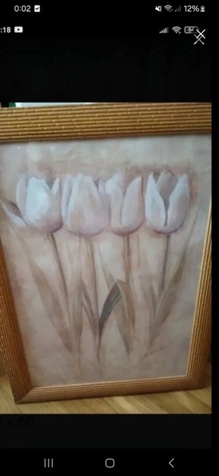 Cuadro tulipanes blancos - marco dorado