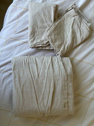 Funda nórdica rayas beige-marrón + 2 fundas cojín