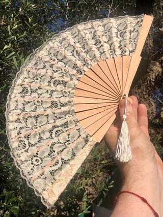 Abanico Encaje Beige