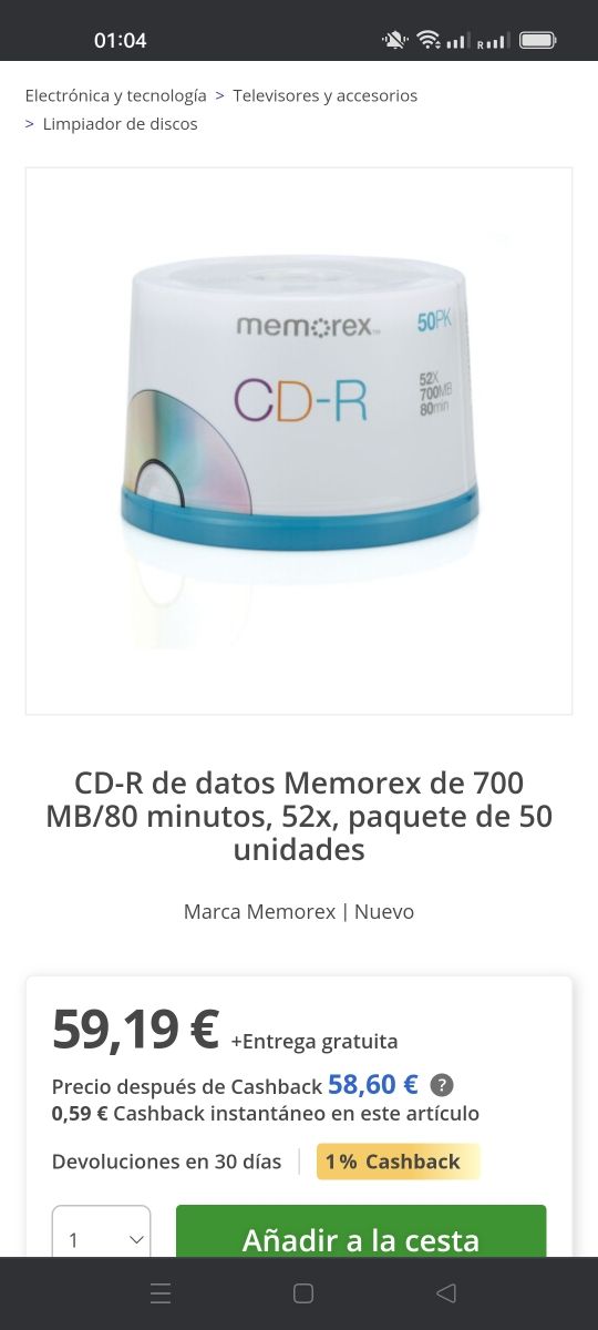 CD R Memorex alta velocidad imprimible