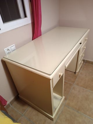 Escritorio madera y cristal beige