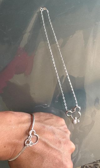 Mickey Mouse Cadena Colgante y Pulsera Plata Mujer