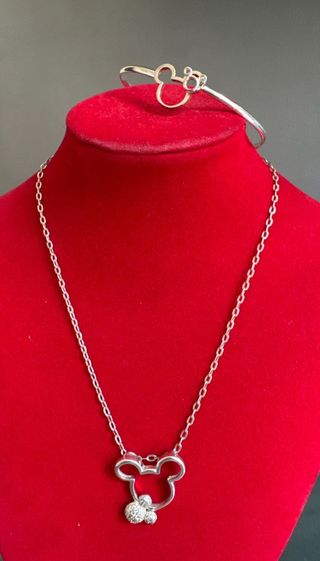 Mickey Mouse Cadena Colgante y Pulsera Plata Mujer
