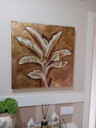 Cuadro decorativo hojas - marrón y blanco