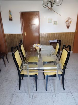 Mesa comedor cristal y madera