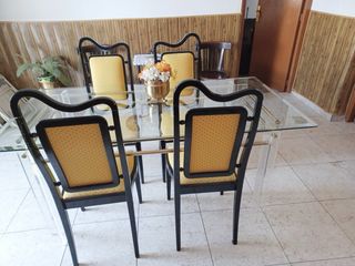 Mesa comedor cristal y madera