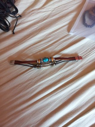Pulsera cuero marrón turquesa