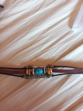 Pulsera cuero marrón turquesa