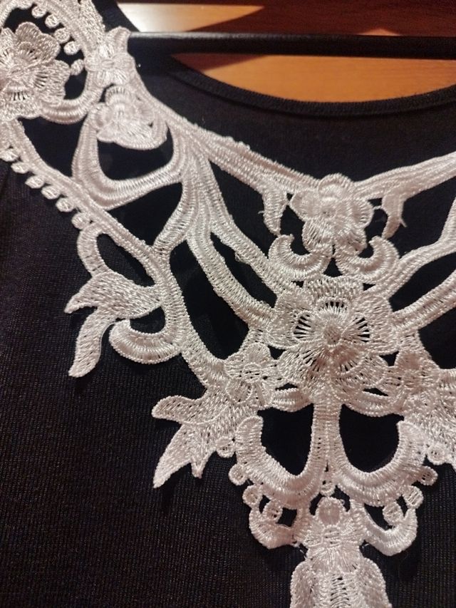 Camiseta negra encaje blanco - Talla única