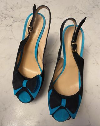 Sandali tacco alto scamosciati neri e turchesi