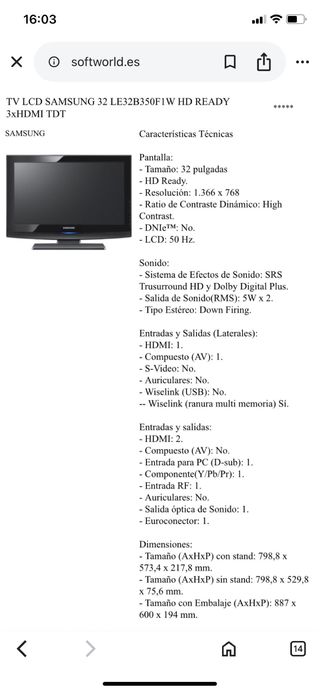 TV Samsung 32" negra